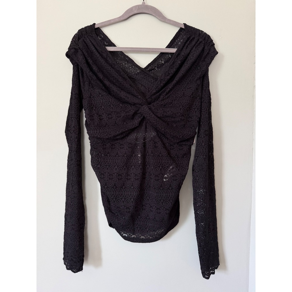 Free People Hold Me Closer Top Black Lace V-Neck Long Sleeve Shirt Large NWT NEW - Picture 4 of 10